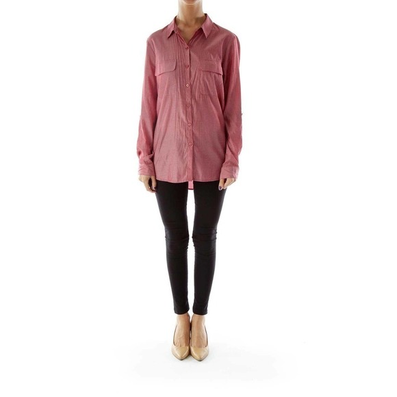 Express Viscose Blend Button-Down Collared Polka Dot Blouse Women's Medium - Picture 2 of 10